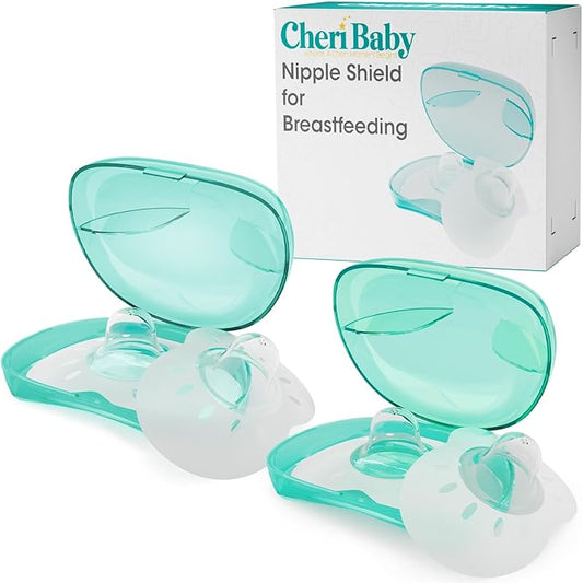 CheriBaby Nipple Shield, Contact Nipple Shield for Breastfeeding with Difficulty Sucking or Flat or Inverted Nipples, 2 Pair with Carrying Case, 100% Food Grade Silicone, BPA/BPS Free, L-24mm