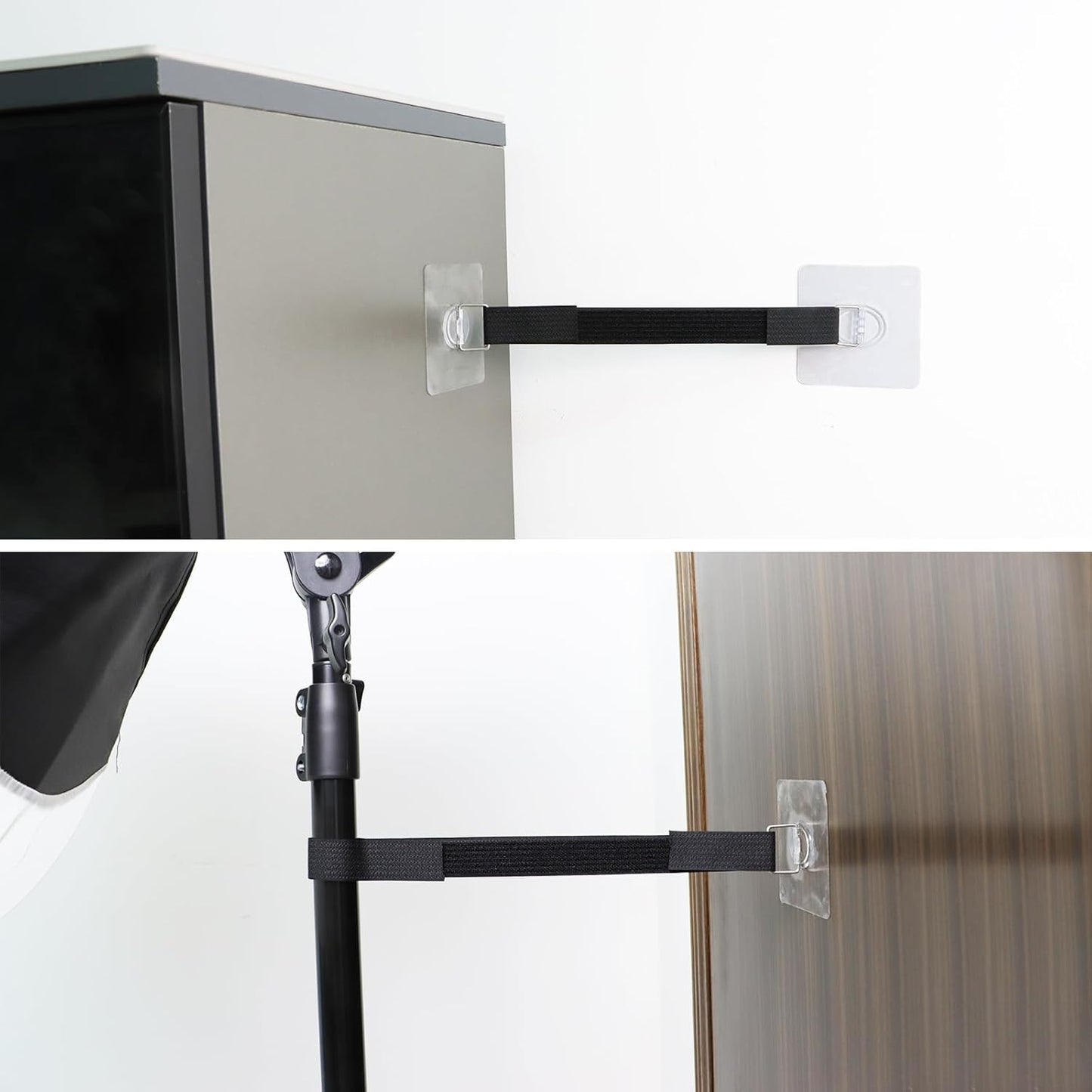 10 Pack Cut to Length TV Safety Straps for Flat Screen, No-Drill Adjustable Anti-Tip Earthquake Straps for TV and Furniture，Including 1in*32ft Hook and Loop Straps with 20 Adhesive Anchors