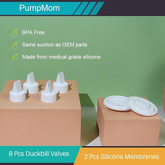 PumpMom-us Breast Pump Parts, 8 Duckbill Valves and 2 Silicone Membrane for Spectra S2, S1 and 9 Plus Breastpumps, Compatible with Spectra Valves and Silicone Diaphragm
