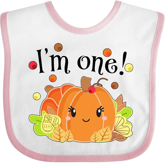 inktastic I'm One- Pumpkin Birthday Autumn Baby Bib