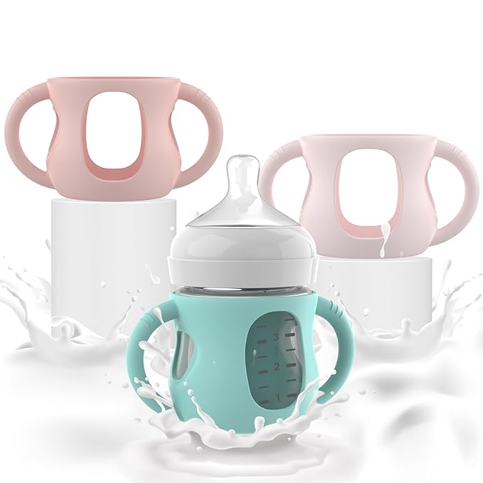 3PCS Philips Avent Glass Bottle Silicone Sleeves with Handles, Compatible with Philips Avent Glass Bottles 4 oz, Suitable for Avent Baby Bottles 4 oz, and Easy to Clean