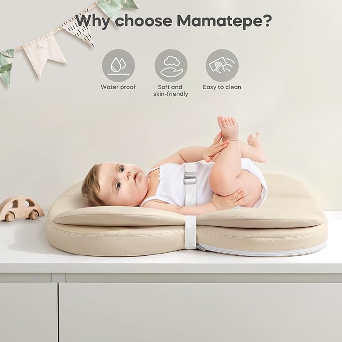 Mamatepe Leather Baby Changing Pad with Waterproof & Wipe-Clean for Dresser and Table, Lightweight and Portable - Memory Foam Cushion for Comfort, 28X16
