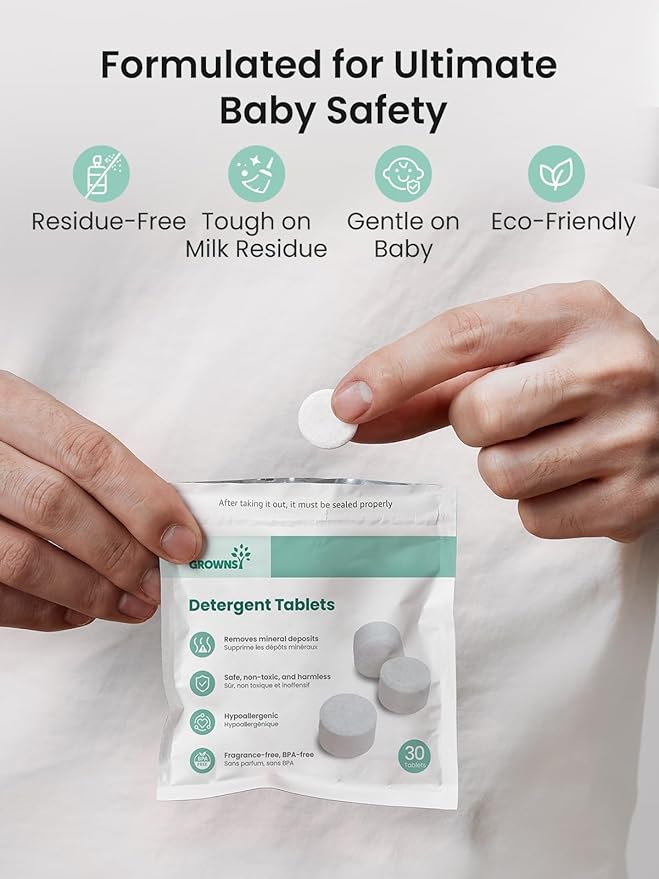 GROWNSY Washing Detergent Tablets 200PCS for Momcozy, Baby Brezza Bottle Washer, Bottle Washer Tablets Compatible with All Brands Baby Bottle Washers