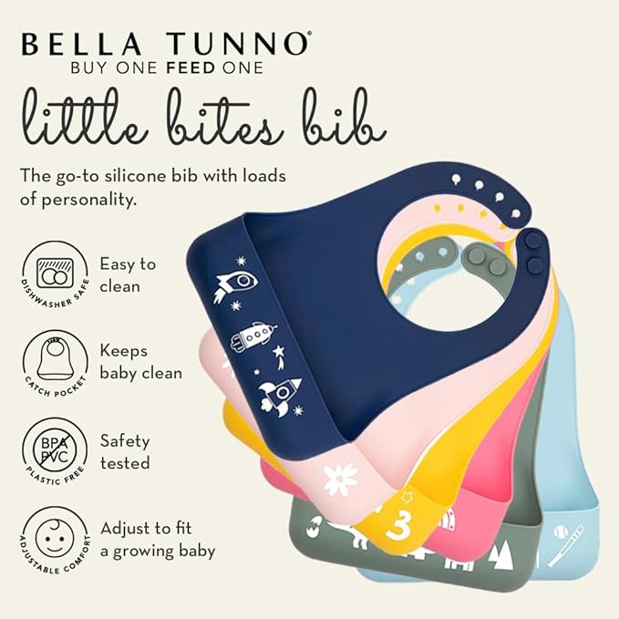 Bella Tunno Little Bites Bib – Silicone Baby Bibs for Infant Girls and Boys Ages 3-12 Months, BPA Free Soft Silicone Bib