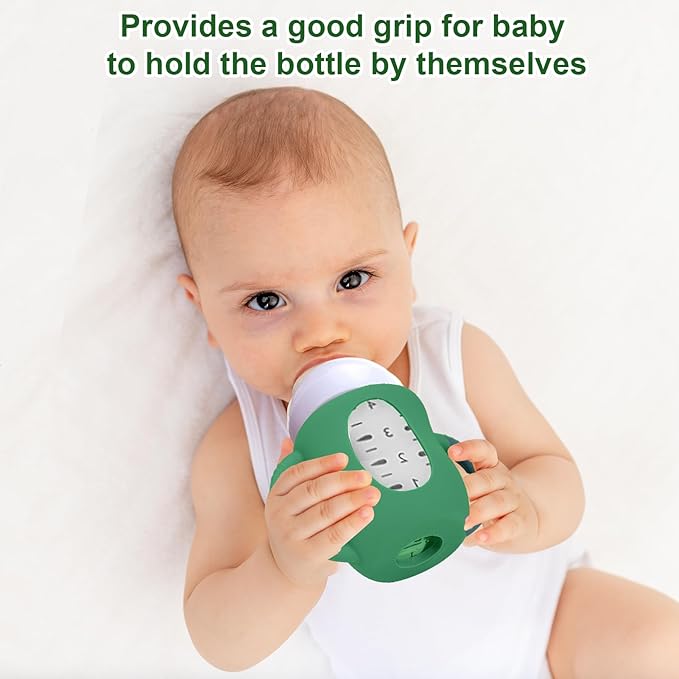 Juome Silicone Sleeves with Handles for Avent Natural Glass Baby Bottle - 3 Pack Anti Breakage Holder for Phillips Avent Baby Bottles, Compatible with Philips Avent Anti Colic Baby Bottles 4 oz