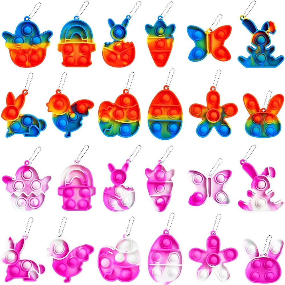 24Pcs Easter Pop Fidget Toys, Mini Easter Simple Pop Fidget Toys for Kids Boys Girls Toddlers Easter Basket Stuffers Gifts Egg Fillers Party Favors