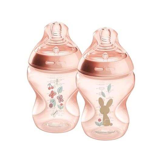 Tommee Tippee Natural Start Anti-Colic 9 oz BPA Free Baby Bottles, 0+ Months, Slow Flow Breast-Like Nipple, Self Sterilizing, Designed for Seamless Transition Between Bottle & Breast, Pink, Pack of 2