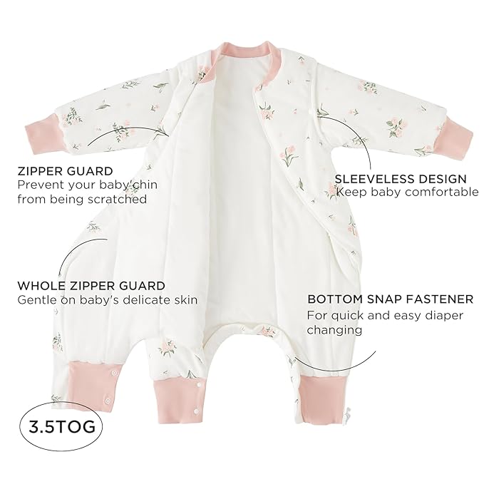 Duomiaomiao 3.5 TOG Toddler Sleep Sack 2-3T 100% Cotton Winter Side Open Zipper Baby Sleep Sack with Feet, Warm Toddler Wearable Blanket