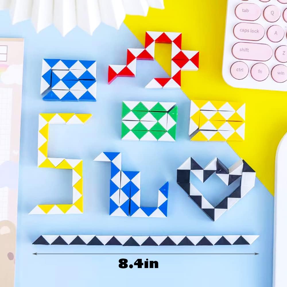 24 Pack 24 Blocks Fidget Snake Cube, Mini Snake Ruler Twist Puzzle Toys for Kids Party Bag Fillers, Party Favors Supplies, Fidget Sensory Toys, Random Color