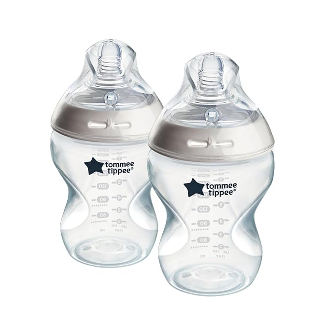 Tommee Tippee Natural Start Anti-Colic 9 oz BPA Free Baby Bottles, 0+ Months, Slow Flow Breast-Like Nipple, Self Sterilizing, Designed for Seamless Transition Between Bottle & Breast, Clear, Pack of 2