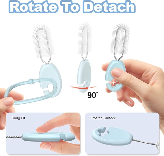 YOTIME Standing Straw Cleaner Brush Set, 4in1 Reusable Straw Brushes with Holder Ring, for Baby Bottles, Sippy Cups and Lids, Blue