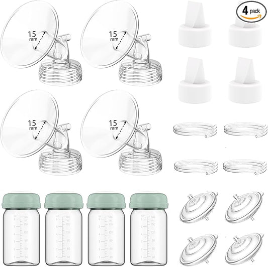 4 Full Pump Parts Kits for Spectra S1/S2/9 Plus/Synergy Gold, Replacement Kit for Spectra Pump Parts 4PC,Include 15mm Flange, Duckbill Valve, Tube, Bottle, Backflow Protector, Not Original Accessories