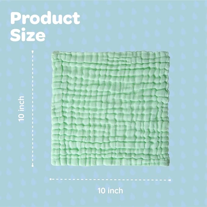 Muslin Baby Washcloths Pack of 7 - Soft Sweat Cloths for Newborn, Absorbent Baby Bath and Face Towels, 100% Cotton Baby Wipes,Burp Cloths,Feeding Towels for Babies and Infants,Solid-10 x 10’’