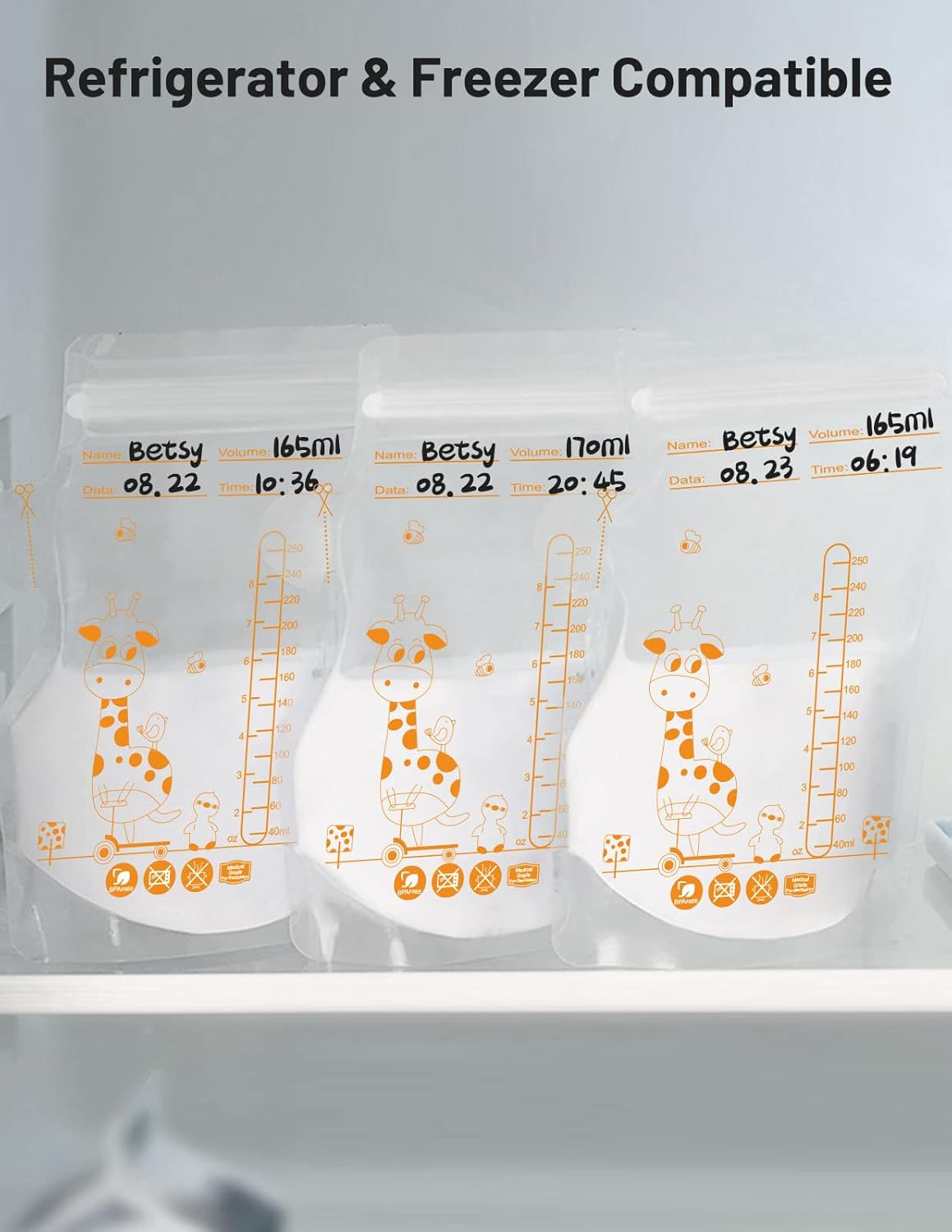 Breastmilk Storage Bag Freezer, 8.5 OZ / 40 Pcs Breast Milk Storage Bags Freezer with Double Zip Lock, Self Standing, Pre-Sterilized Milk Storage Bags Breastmilk, Space Saving Flat Profile