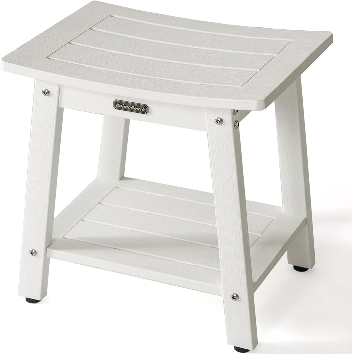 HDPS Shower Bench, White Plastic Shower Stool Seat for Shaving Legs, Spa Bath Seat, Heavy Duty Waterproof, Non-Slip, No Maintenance