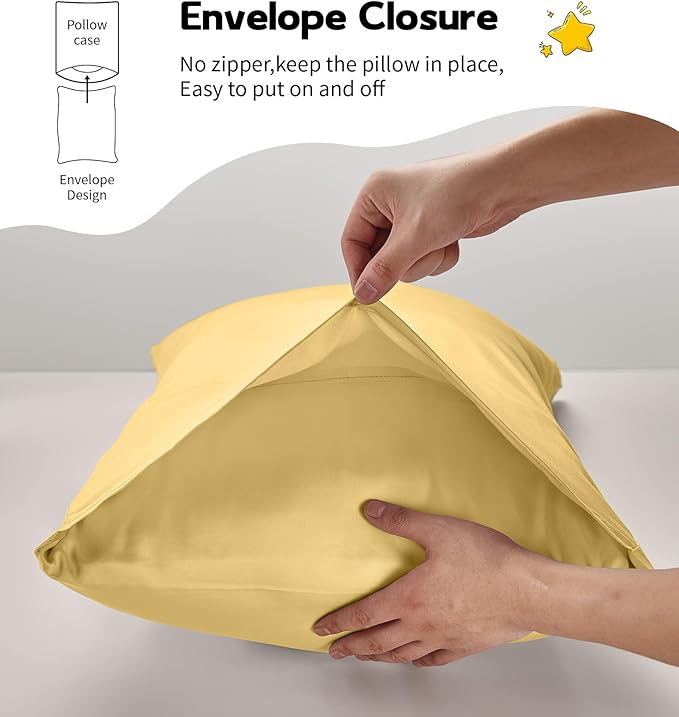 Deep Dream Toddler Pillowcases for 13x18 Pillow 2 Pack, 100% Cotton Travel Pillow Case Cover, 600 Thread Count Cotton Pillow Covers, Soft & Breathable Pillow Cases Envelope Closure, Mustard Yellow