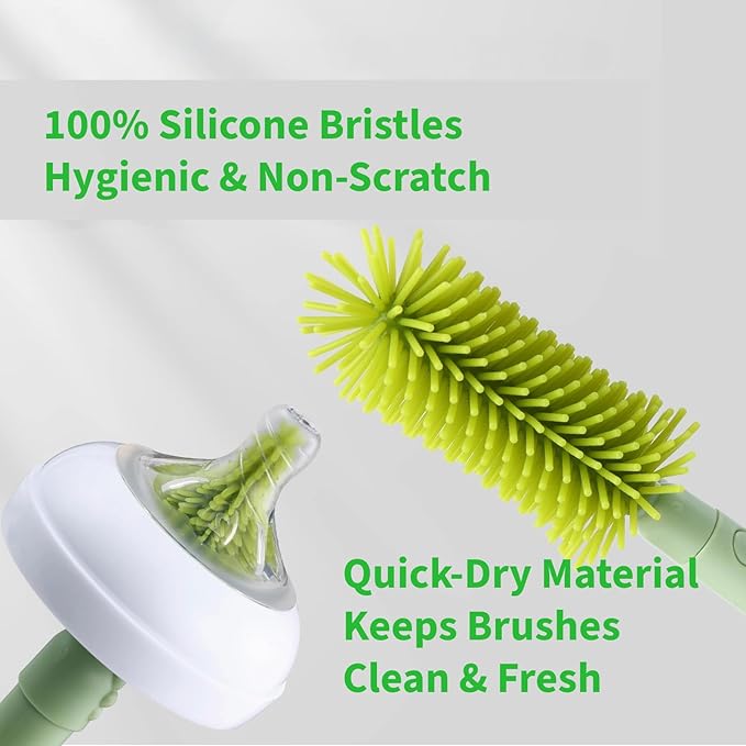 Travel Bottle Cleaner kit, 7in1 Baby Toddler Travel Essential Silicone Bottle Brush Set, Nipple, Drying Rack, Straw, & Breast Pump Cleaning, Soap Dispenser & Organizer Case, Gift for Mom