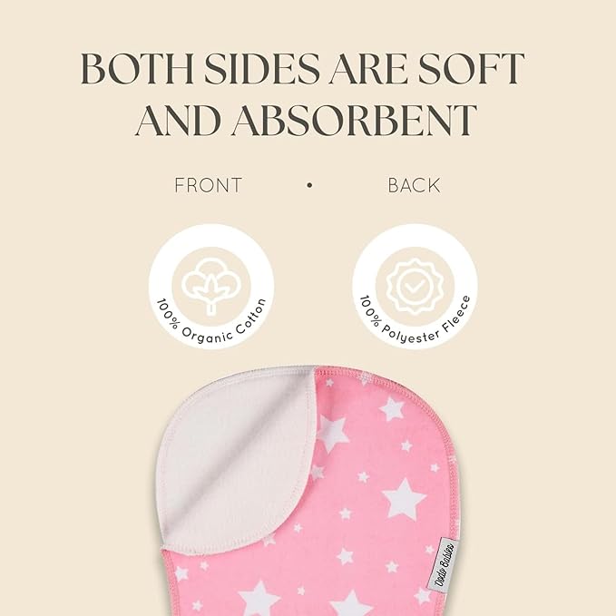 Dodo Babies 5-Pack Baby Burp Cloths - Soft & Absorbent Baby Spitup Cloths - Contoured Shape for Infant Essentials - Includes Pacifier Clips & Pacifier Case - 19 x 9 in, 2 Clips & Case, Pink/White/Grey