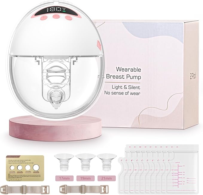 Wearable Electric Breast Pump, Hands-Free Breastfeeding Pump with 4 Modes & 12 Levels, Anti-Backflow, LED Display, 10 Breastmilk Storage Bags