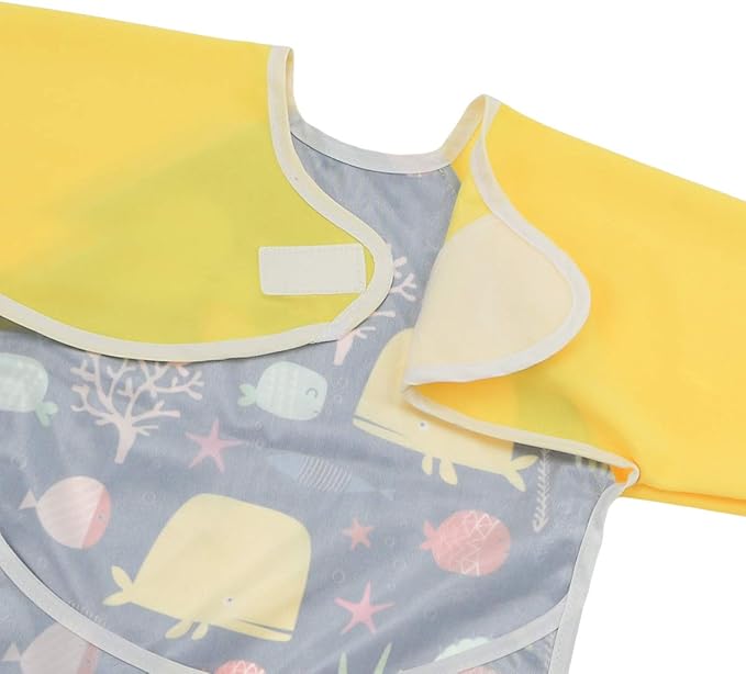 Infant Toddler Baby Waterproof Sleeved Bib, Bib with Sleeves&Pocket, 6-24 Months