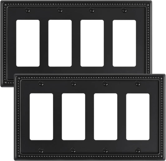 2-Pack Quad Decorator Outlet Cover Plate, Black Pearls Decorative Switch Plates and Outlet Covers, Metal Wall Plates for Electrical Outlets, Receptacle, GFCI Outlet, Dimmer Switch