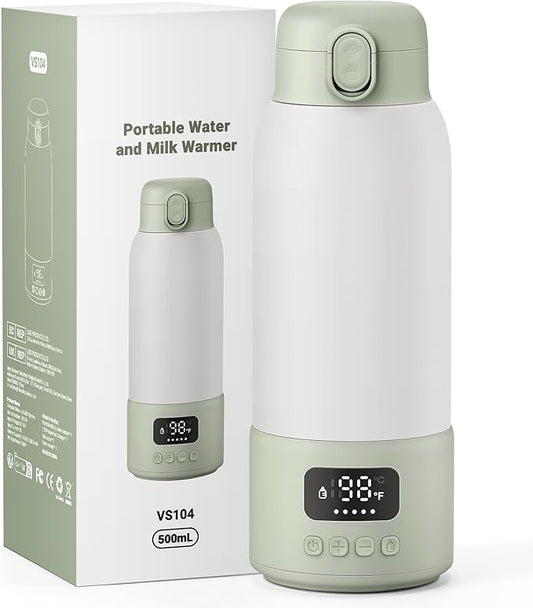 Portable Bottle Warmer for Travel - Baby Bottle Warmer for Breast Milk & Water, Milk Warmer with Fast Heating, 17 Ounces Large Capacity and Long Battery Life for Car Airplane Outdoor (Green)