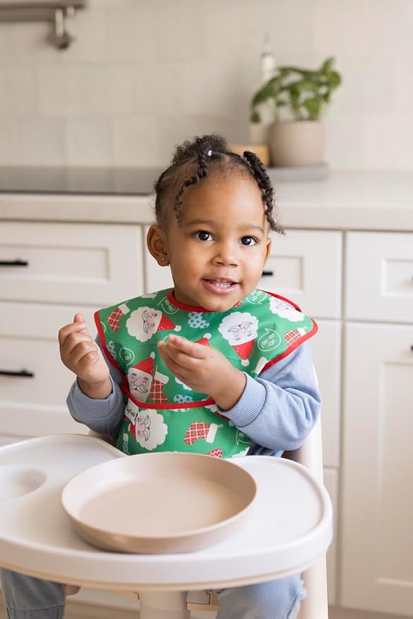 Tiny Twinkle Mess Proof Baby Bibs for Eating – Waterproof, Wipeable Toddler Bibs with Pocket – Baby Food Bibs for Girls & Boys(3 Pack,Christmas)