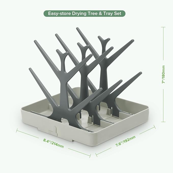 haakaa Baby Bottle Drying Rack, Space Saving Bottle Drying Tree for Bottles/Pump Parts/Pacifiers and Other Baby Essentials, Easy-Store Dryer Rack Great for Home & Travel, BPA Free (Slate Grey)