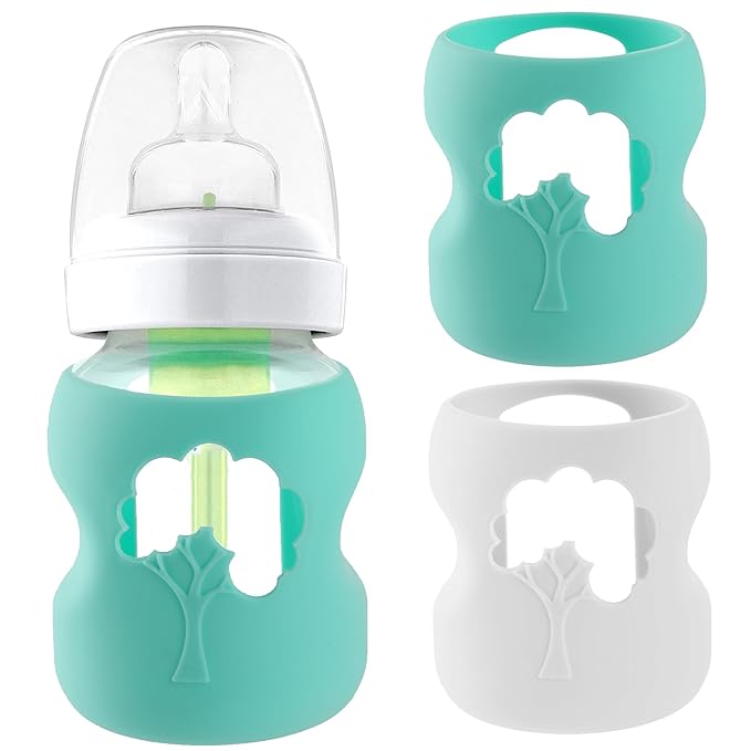 Silicone Baby Bottle Sleeves Compatible with 5 oz Dr. Brown's Natural Glass Bottles Dishwasher-Safe Anti-Colic Baby Bottle Covers for Dr. Brown Wide-Neck Glass Bottles - 2-Pack