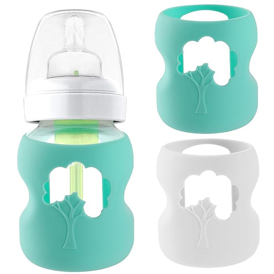 Silicone Baby Bottle Sleeves Compatible with 5 oz Dr. Brown's Natural Glass Bottles Dishwasher-Safe Anti-Colic Baby Bottle Covers for Dr. Brown Wide-Neck Glass Bottles - 2-Pack
