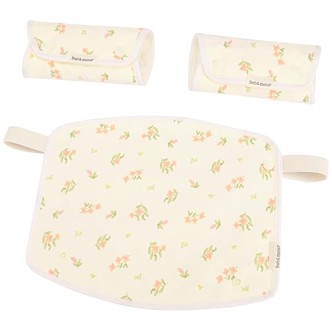 Bebamour Drool and Teething Reversible Cotton Pad For All Carry Positions Baby Carrier White Drool Bib For Boys & Girls (New Pink Flower)