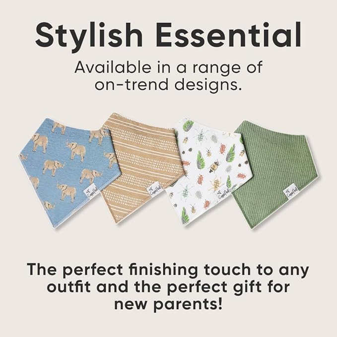 Copper Pearl 4 Pack Soft Cotton Baby Bibs for Drooling and Teething, Absorbent Drool Bibs for Baby Girl and Boy, Adjustable to Fit Newborns to Toddlers, Tons of Styles (Peanut)