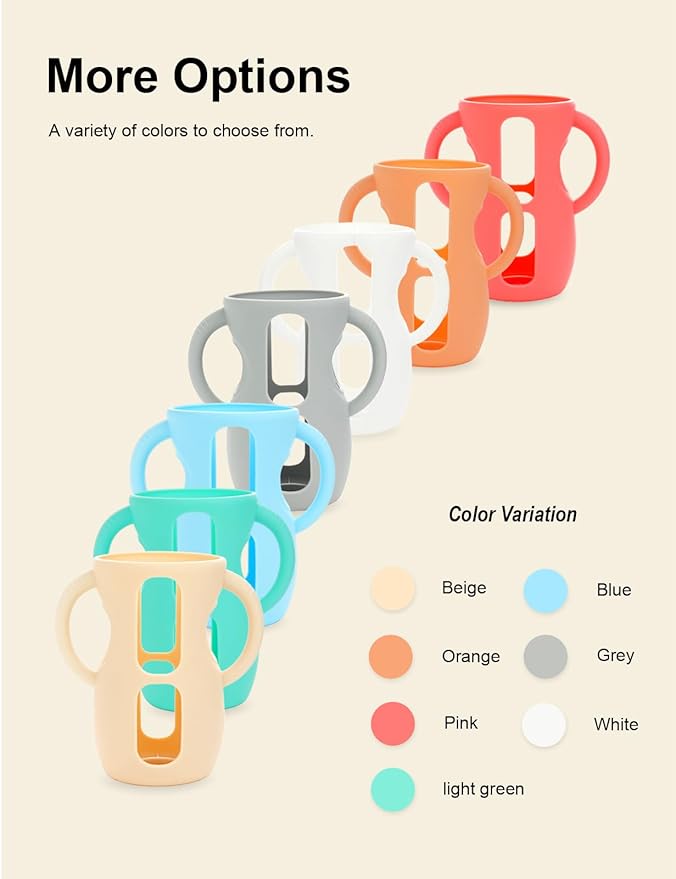 2-Pack Silicone Sleeves for Philips Avent Glass Bottles, BPA-Free Drop-Resistant Baby Bottle Sleeves with Handles, Compatible with Philips Avent Natural Glass Baby Bottles (4 & 8 oz)