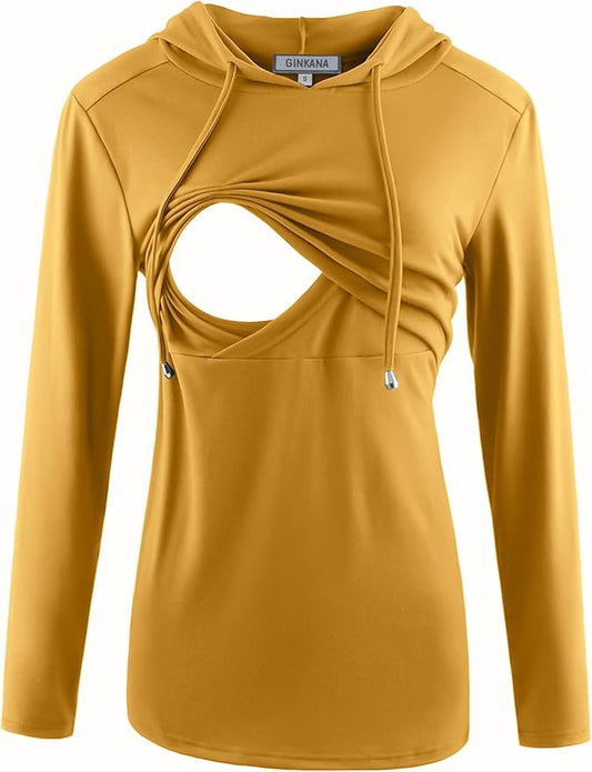 GINKANA Women's Nursing Hoodie Sweatshirt Long Sleeves Breastfeeding Maternity Tops Casual Clothes