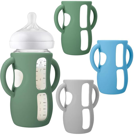 BUSOHA 3 Pack Silicone Sleeves for Avent Natural Baby Bottles - Drop Protection Baby Bottle Holder with Handle Compatible with Philips Avent Anti Colic Baby Bottles,8 Ounce