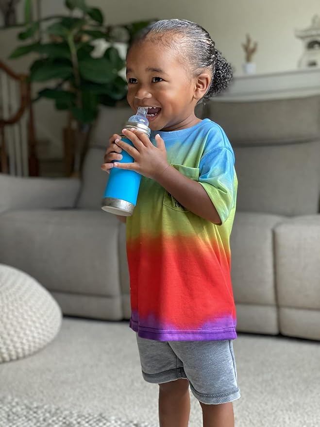 Pura Kiki 11oz/325ml Stainless Steel Sippy Cup Bottle w/Sleeve, Plastic-Free, MadeSafe Certified, Medical-Grade XL Silicone Sipper Spout Fast Flow for Kids, Toddlers, Babies & Infant - Rose Sleeve