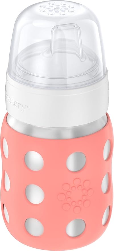 Lifefactory 8-Ounce Stainless-Steel Vacuum-Insulated Wide-Neck Baby Bottle with Sippy Nipple, Cantaloupe, LS2251WCA4