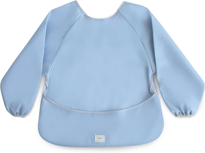 mushie Long Sleeve Baby Bib | Water Resistant Adjustable Fit for Ages 6-24 Months