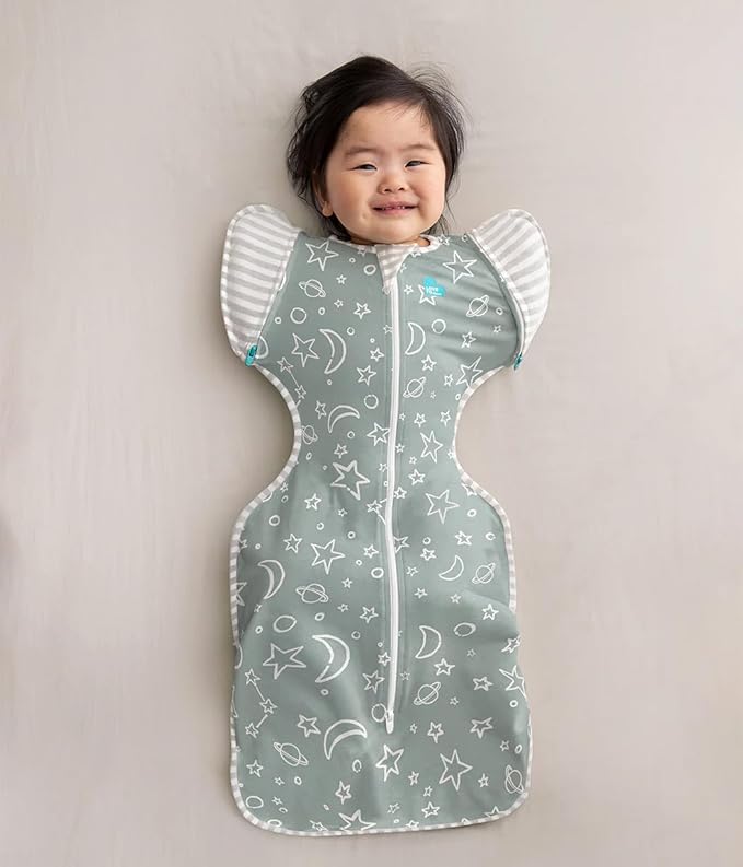 Love to Dream Swaddle Up Transition Bag Viscose Bamboo, Large (8.5-11kg), Ideal for Moderate Room Temperatures (20-24°C), 1.0 TOG, Olive Stars & Moon