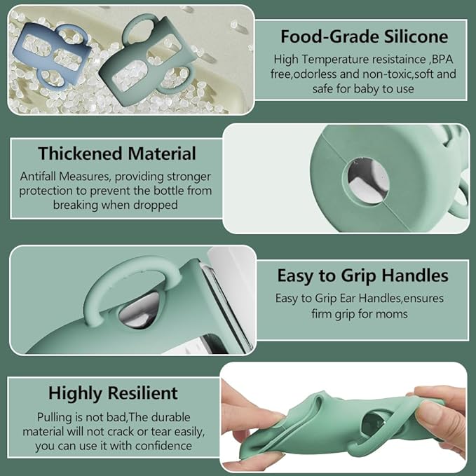 2 Pack Silicone Sleeves for Avent Natural Glass Bottles, Anti Breakage Baby Bottle Protector with Easy-Grip Handle, Compatible Philips Avent Glass Natural Bottle 8 oz, Not for Infant Use