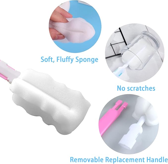 Bottle Brush Sponge Replacement Heads 12 Pack Durable Cleaning Brush Head Environmental Protection Cup Cleaner Brushes Refill Heads Without Handle (Sponge Brush Head 12PCS)