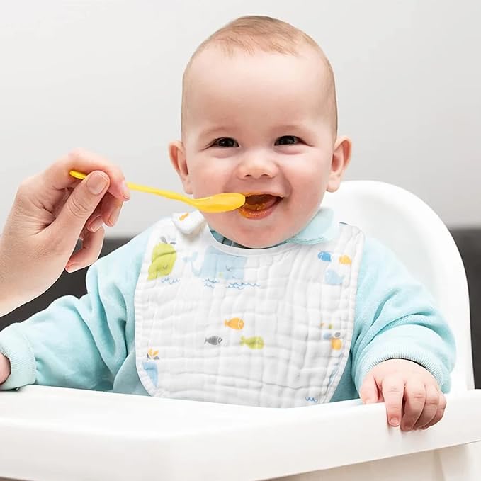 Zainpe 6Pcs Snap Muslin Cotton Baby Bibs Elephant Whale Rabbit Pattern Feeding Bib Adjustable Machine Washable Unisex Burp Cloths with 6 Absorbent & Soft Layers for Boys Girls Drooling Teething Eating