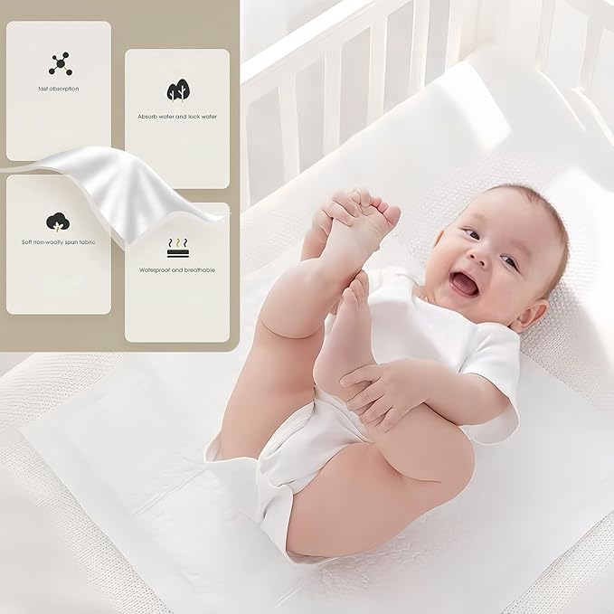 Disposable Changing Pad Liners (50 Pack), Baby Incontinence Diaper UnderPads 18"x 24" Extra Large & Super Soft , Ultra Absorbent & Waterproof - Covers Any Surface for Diaper Changes, White ﻿