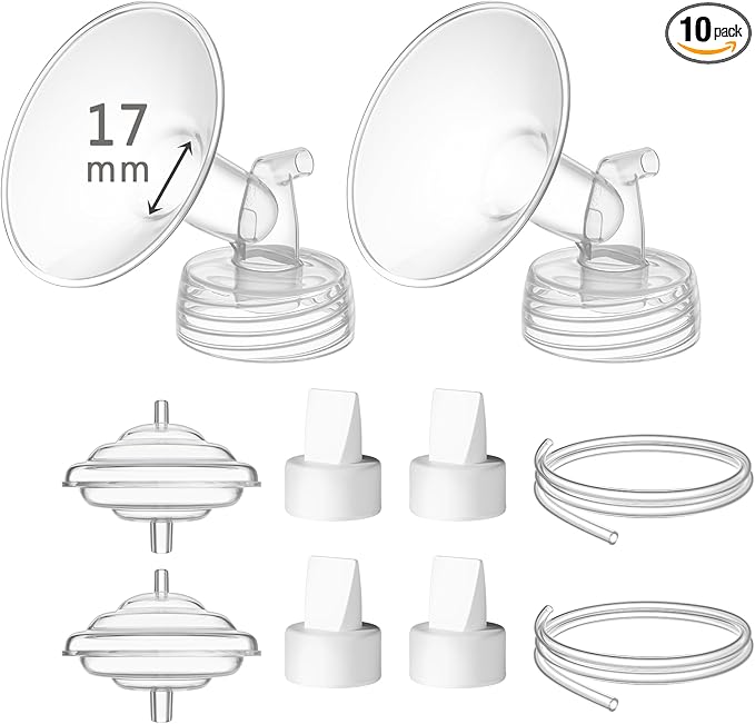 17 mm Flange Set Compatible with Spectra/Motif Luna Wide-Mouth Bottles, Breast Pump Parts Includes Breast Shield Tubing Valve Backflow Protector, Not Original Spectra Accessories