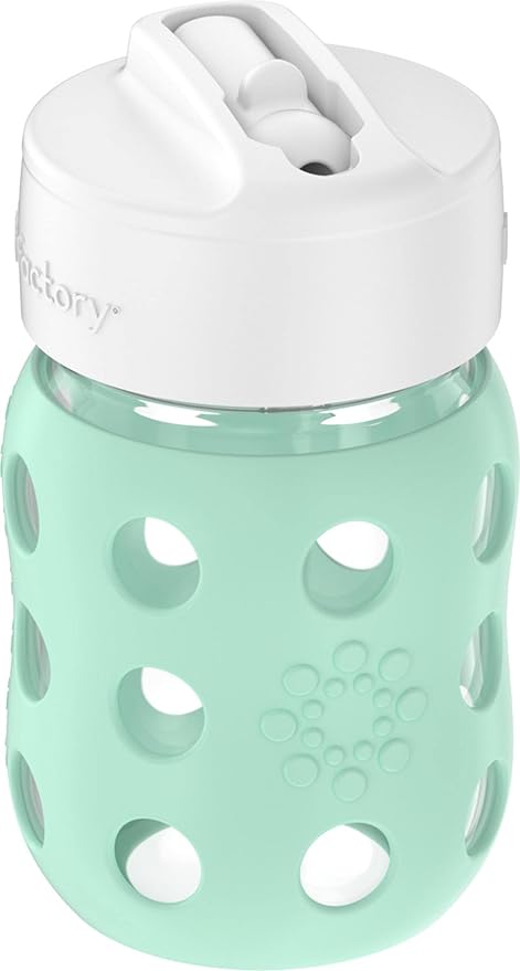 Lifefactory 8-Ounce Wide Neck Glass Baby Bottle with Protective Silicone Sleeve and Pivot Straw Cap, Mint (LG2241WMI4)