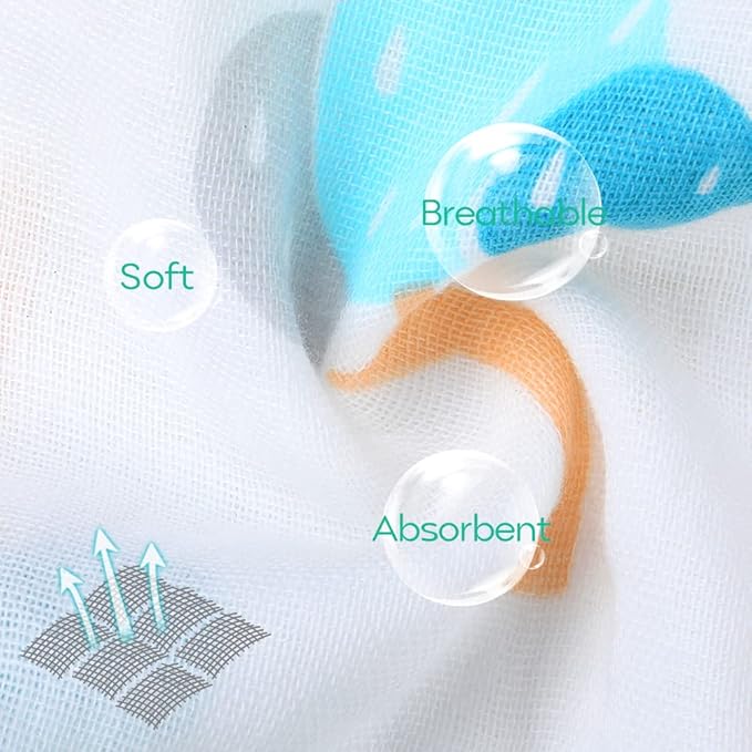 Yoofoss Muslin Burp Cloths for Baby 10 Pack 100% Organic Cotton Baby Washcloths for Boys Girls Large 20''X10'' Super Soft and Absorbent Elephant