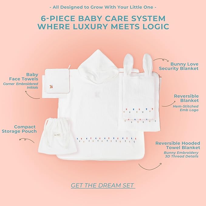 Poncho Muslin Towels for Kids Set of 6 for Embroidery,Baby Bath Towels with Muslin and Soft Terry Towel,24" x 24"Baby Beach Poncho with Seamless Pro Edge, Gifts for Boys and Girls