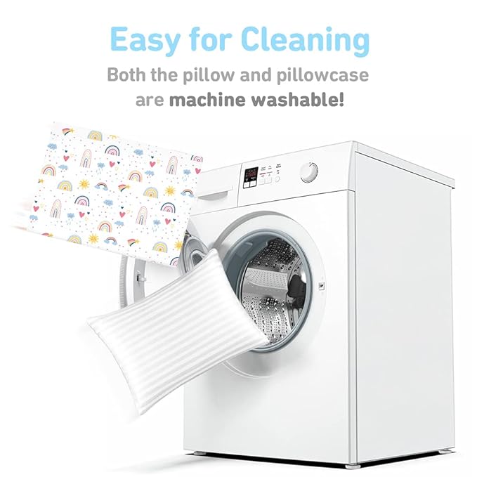 Toddler Pillow,13X18 Toddler Pillows for Sleeping, Machine Washable Kids Pillow with Pillowcase, Perfect for Travel, Toddlers Cot (Sunshine Rainbow)