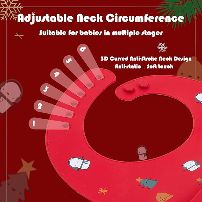 Little Dimsum Baby Bib Silicone Adjustable Waterproof - Soft Comfortable Feeding Bib with Food Catcher for Infants and Toddlers, Easy-Clean Design