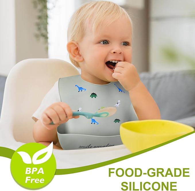 Accmor Silicone Baby Bibs, Waterproof Soft Bibs for Baby Girls Boys Feeding Eating, Silicone Baby Bibs with Large Pocket